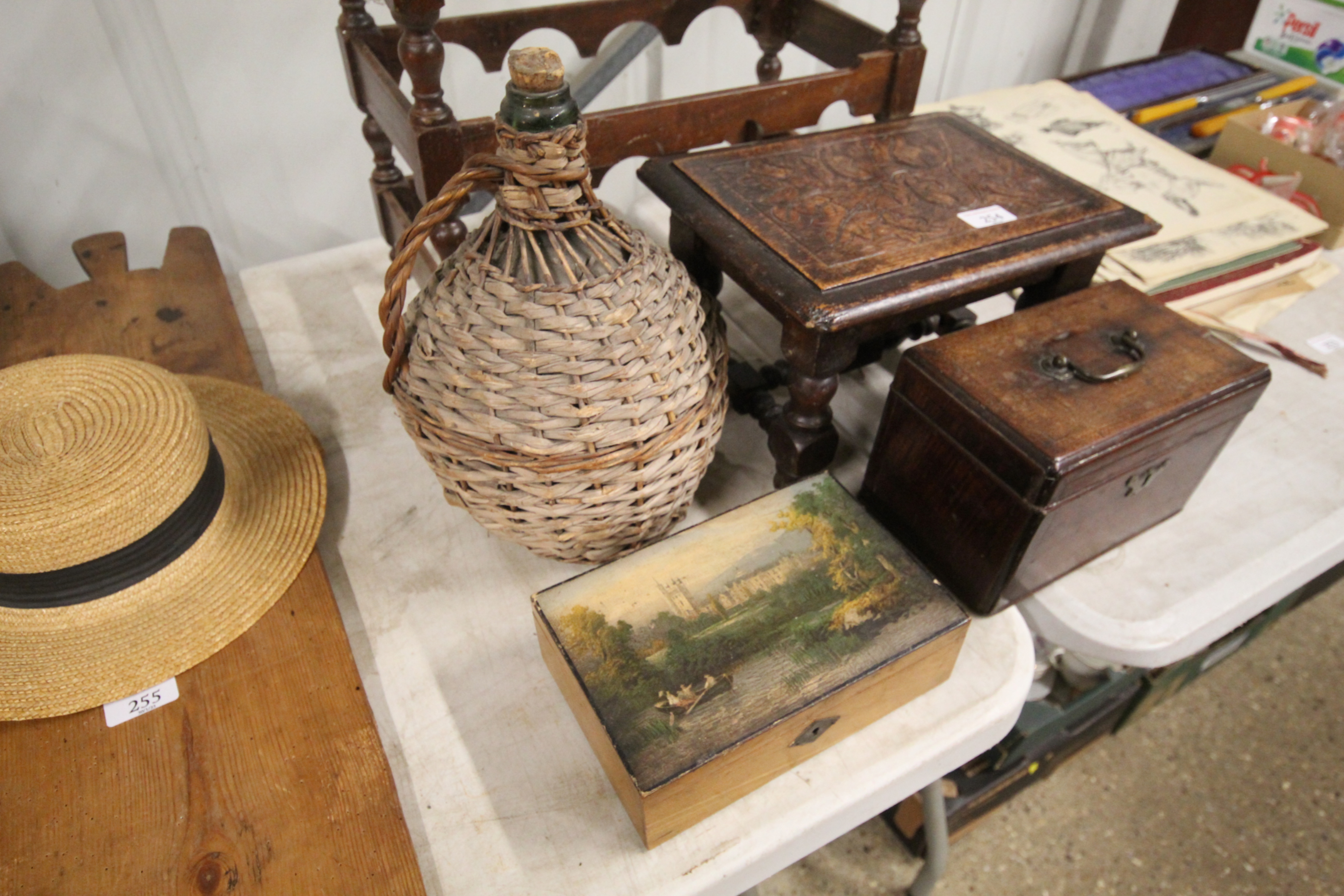 A 19th Century tea caddy; and a small carved oak s - Image 4 of 5