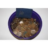 A tub of miscellaneous copper coinage