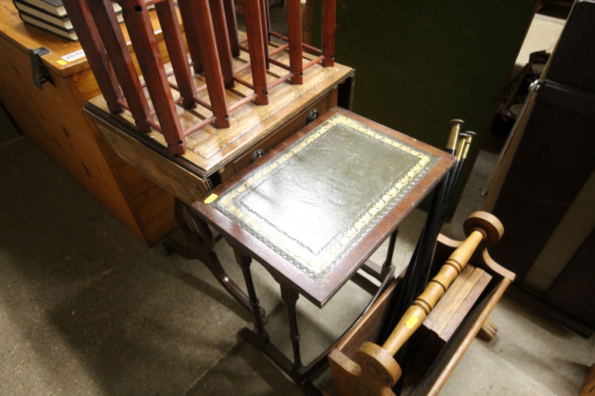 A small leather topped drop leaf table; and a leat - Image 4 of 5