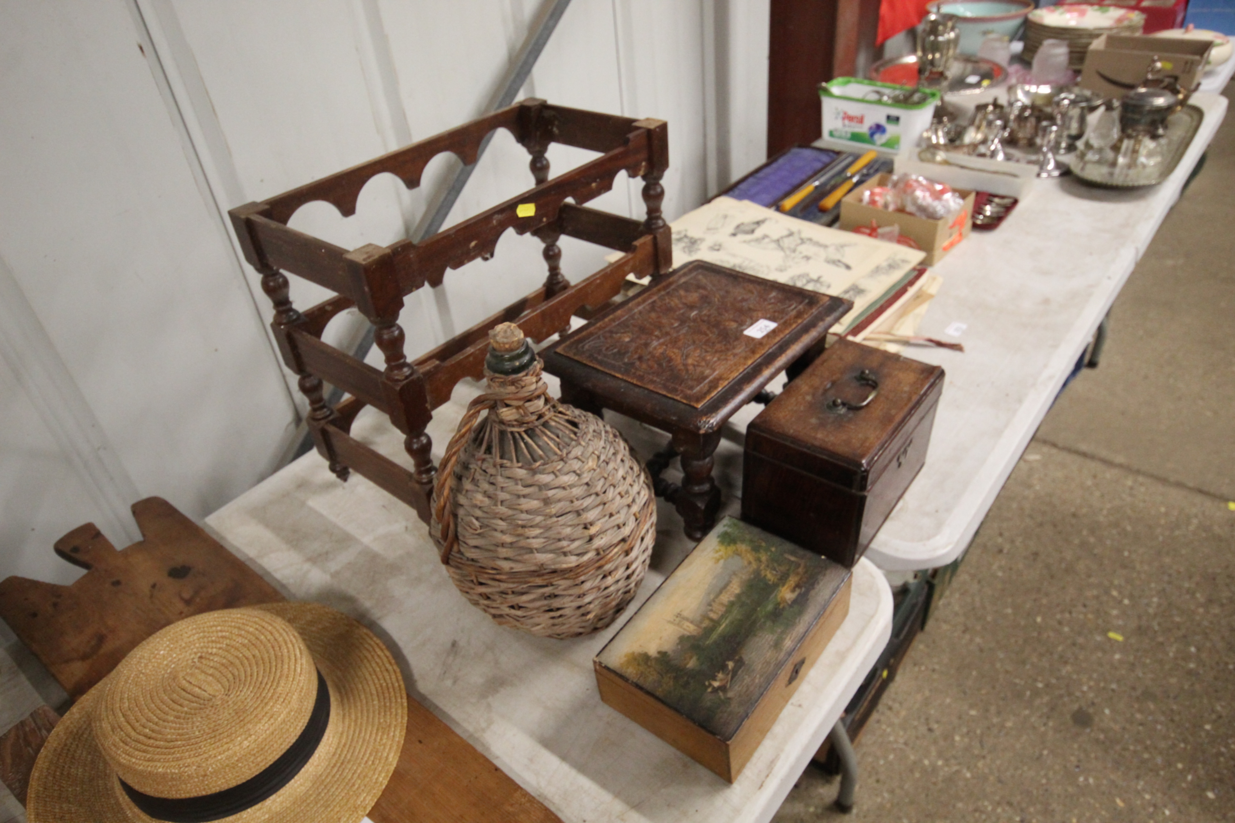 A 19th Century tea caddy; and a small carved oak s