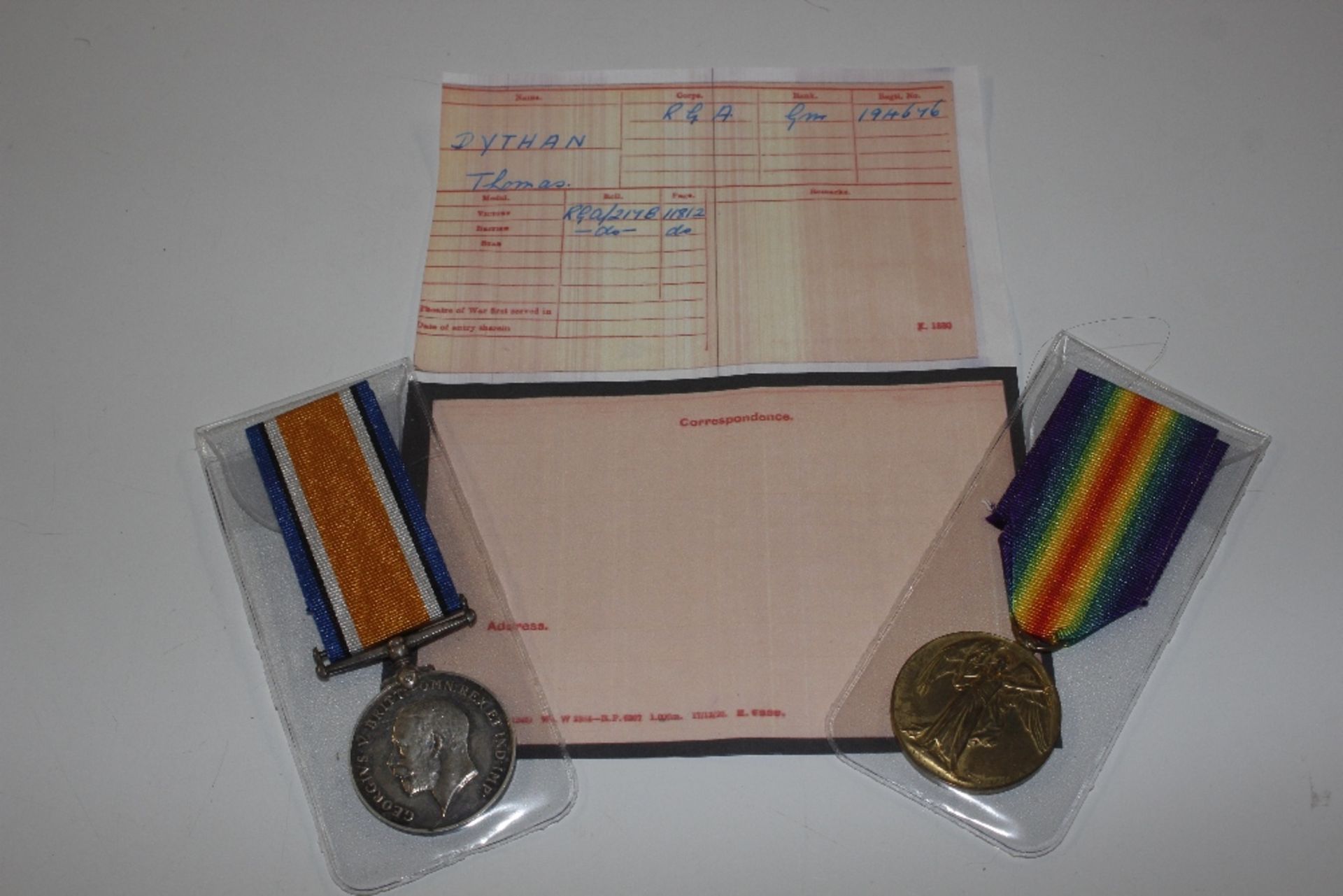 BWM and Victory medals to 194676 Gnr. T. Dyhan RGA