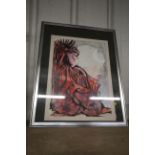 A large framed and glazed watercolour study, signe