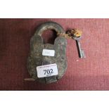 A heavy duty padlock and key (144)