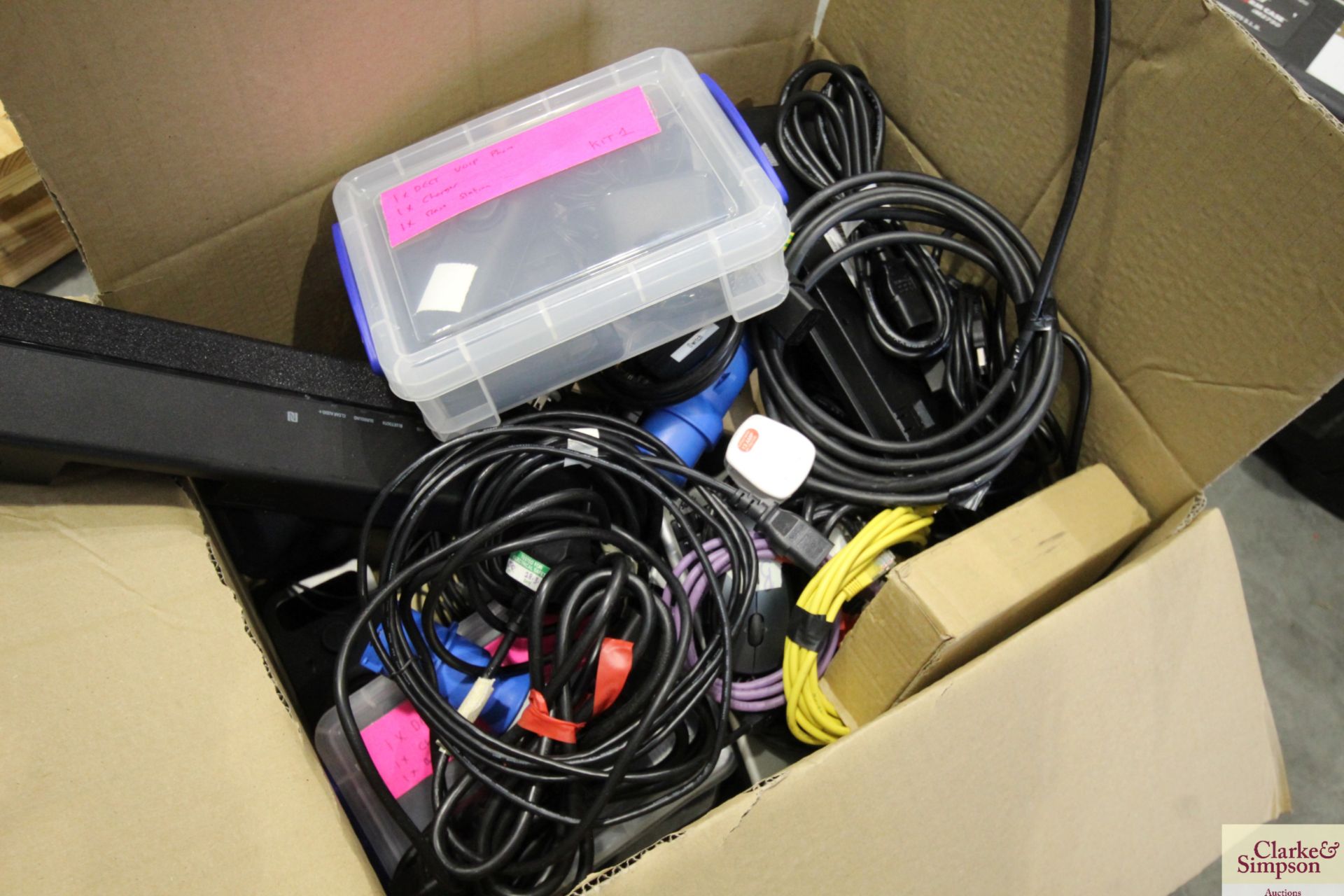 Box containing various speaker components, cabling etc., phones etc. V - Image 3 of 4