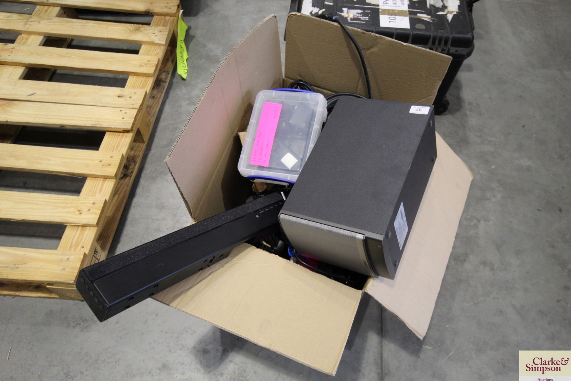 Box containing various speaker components, cabling etc., phones etc. V - Image 2 of 4