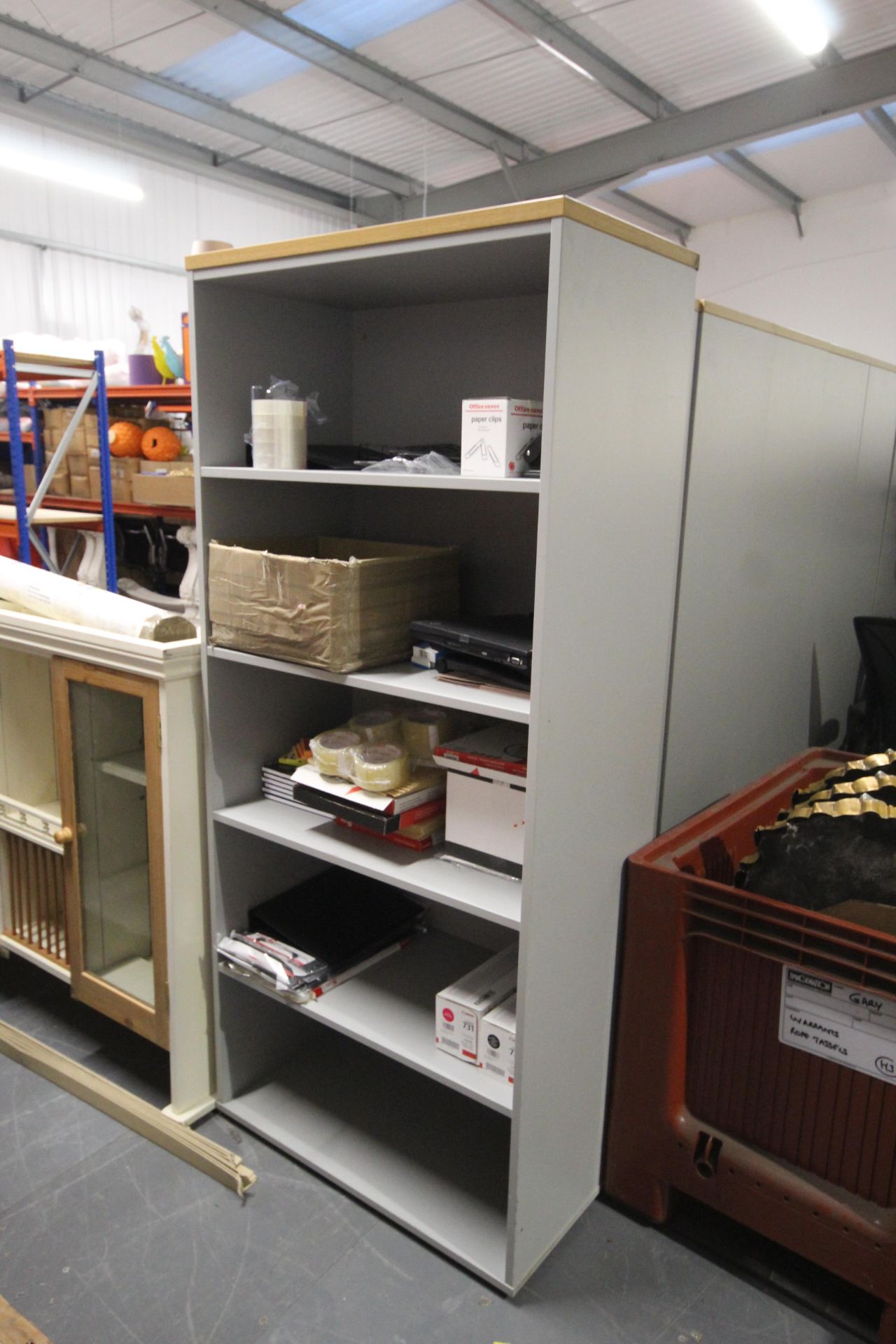 4x grey laminate bookcases, each with five shelves