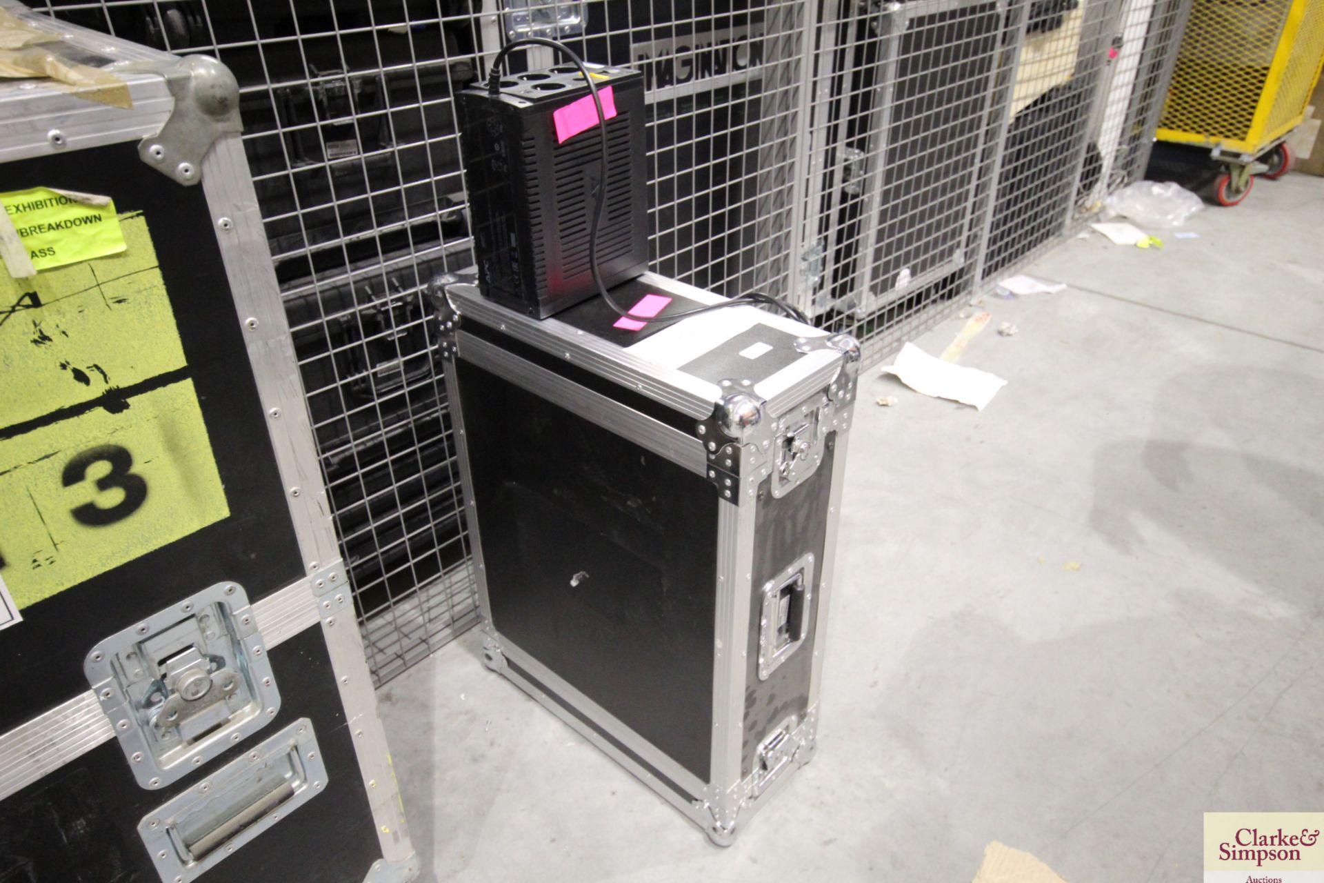 Spider flight case containing network switch and a APC power supply. V