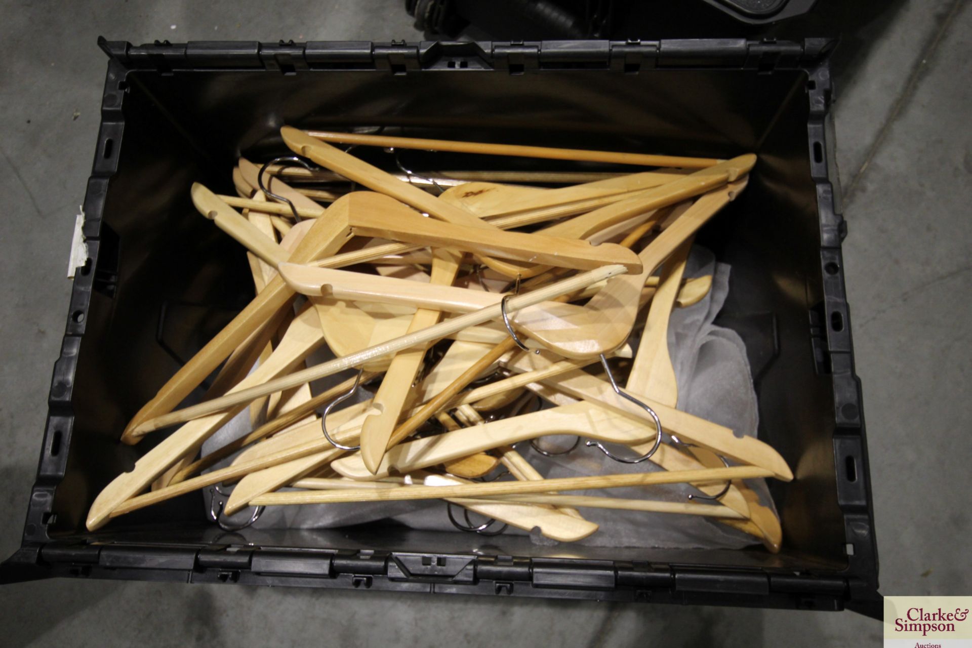 Box containing a quantity of wooden coat hangers. V - Image 2 of 2