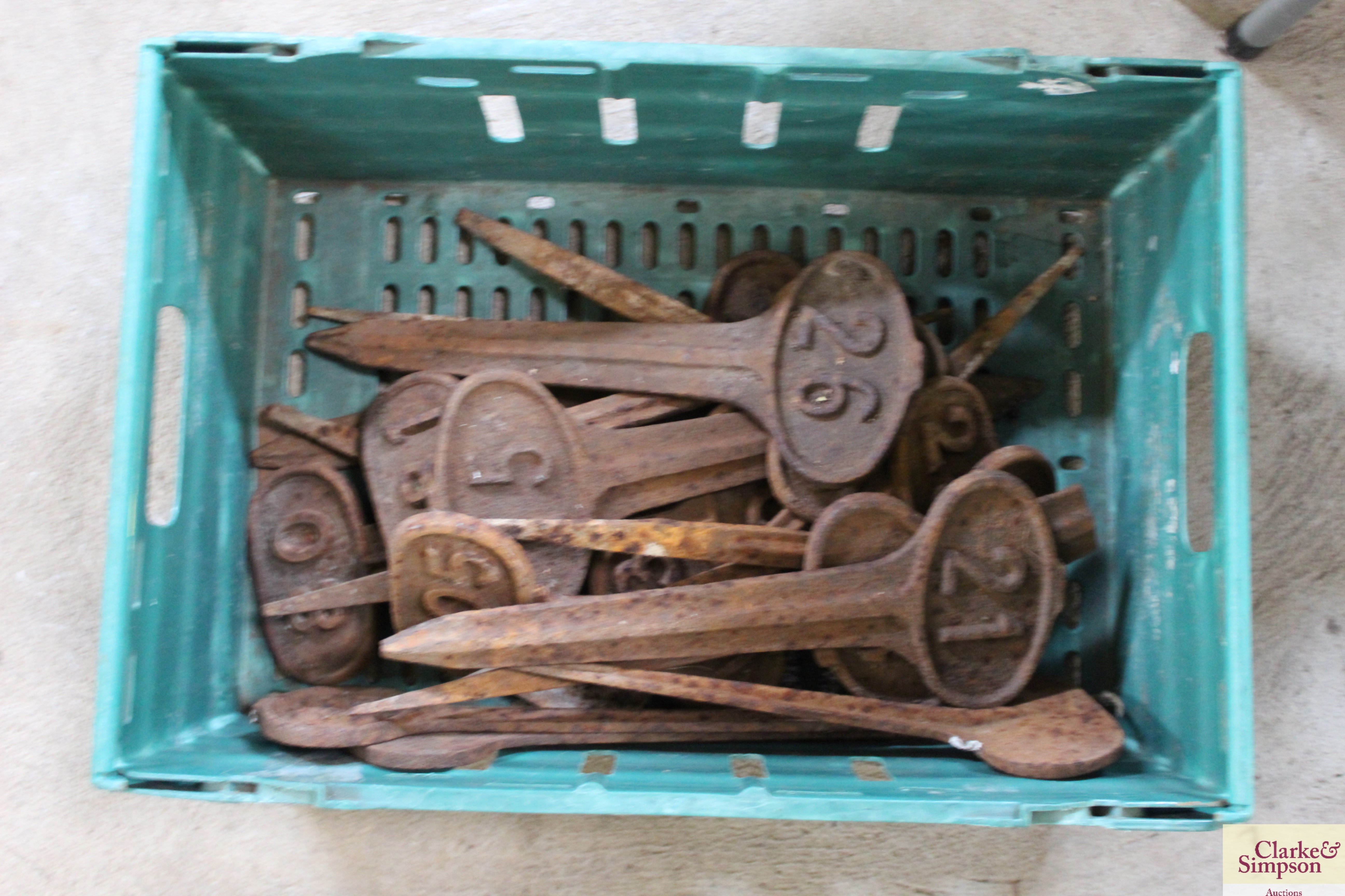 A box containing a quantity of numbered cast iron - Image 2 of 2