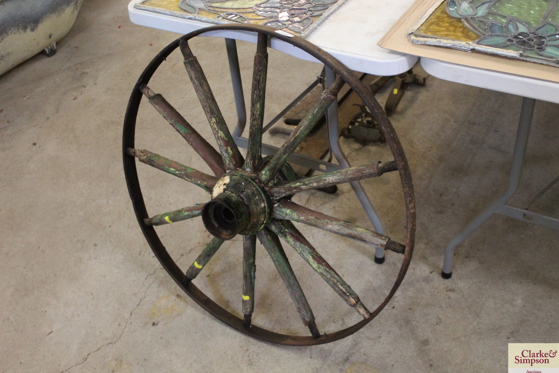 A vintage metal and wooden cartwheel - Image 2 of 2
