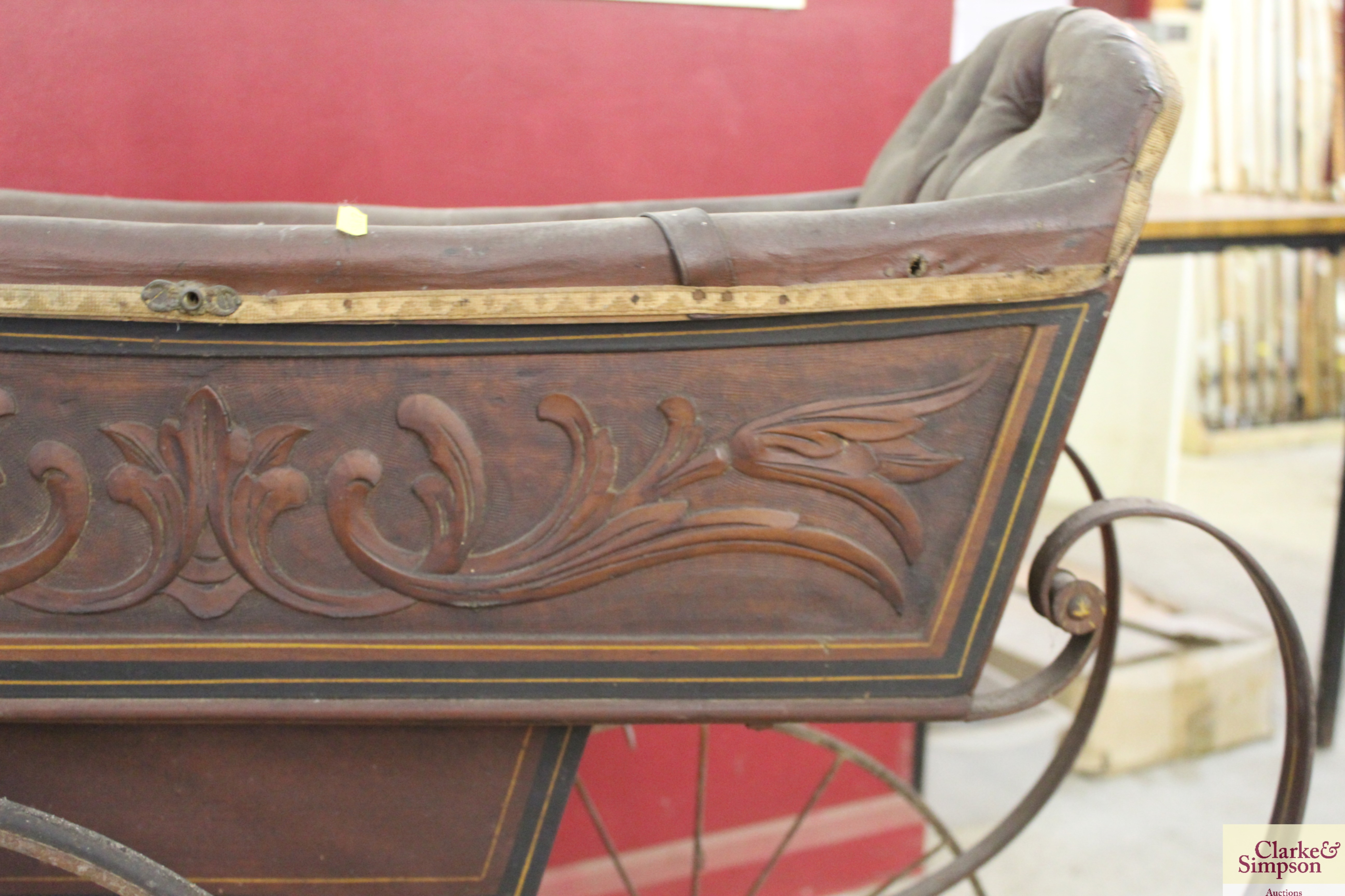 A vintage twin seated and wooden carved pram - Image 13 of 15