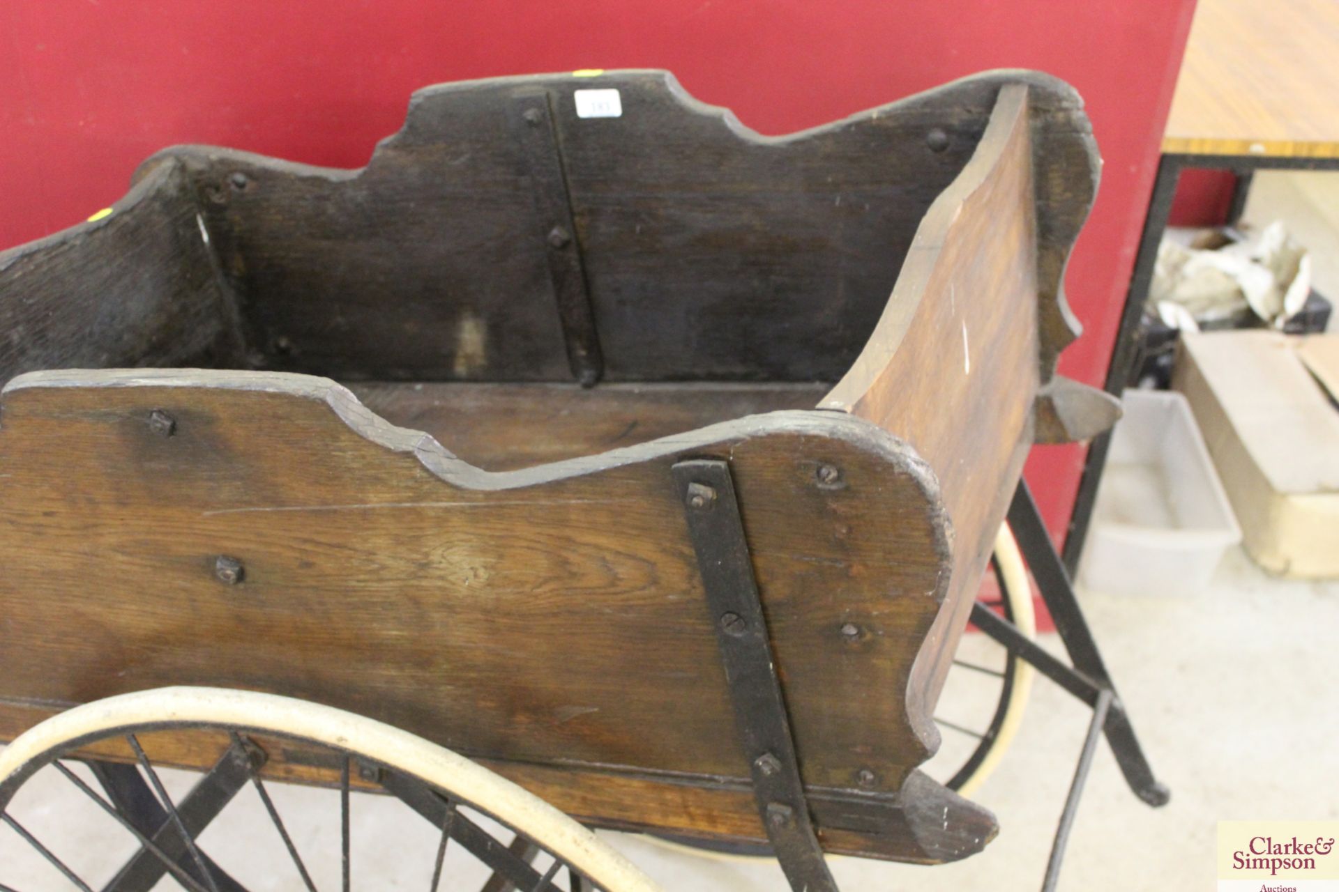 An early Victorian wooden two wheeled hand push ba - Image 8 of 12