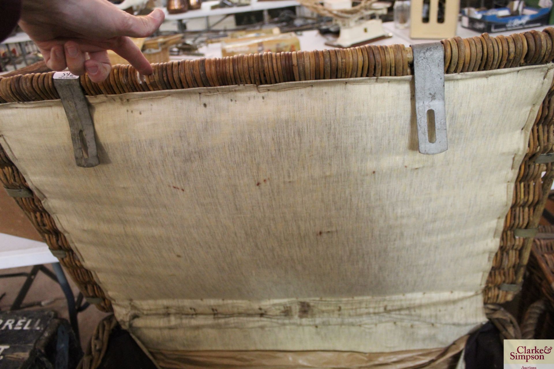 A large wicker and rope handled basket with metal - Image 2 of 3