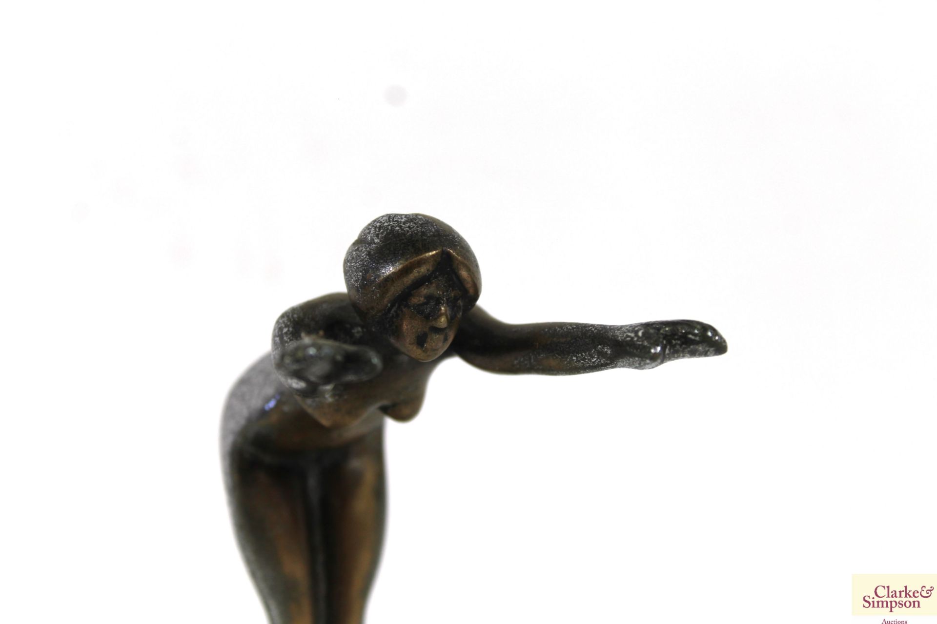A silvered bronze 1920's car mascot on plinth - Image 2 of 4