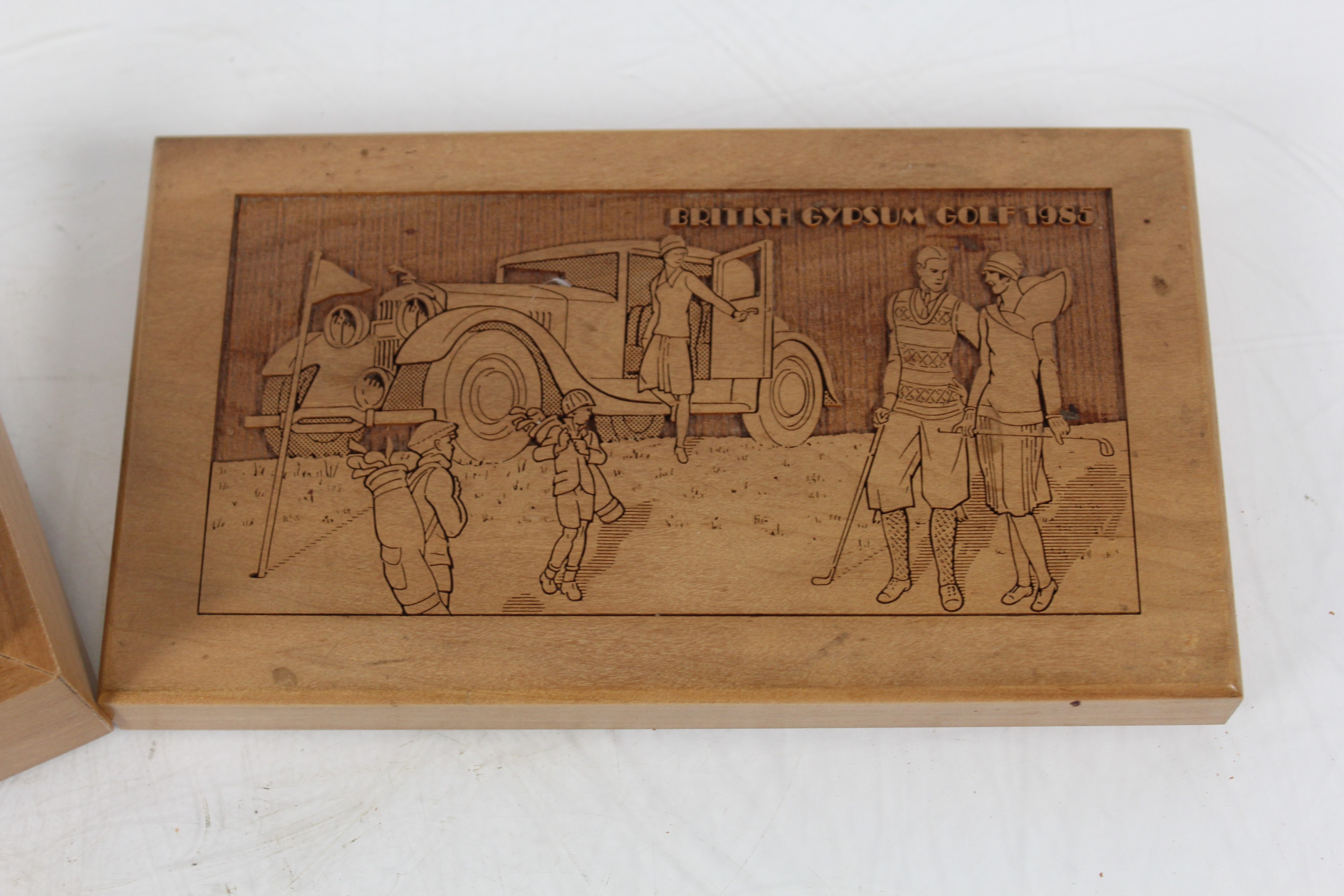 A vintage wooden presentation box containing eight unused golf balls, the lid well carved with - Image 3 of 3