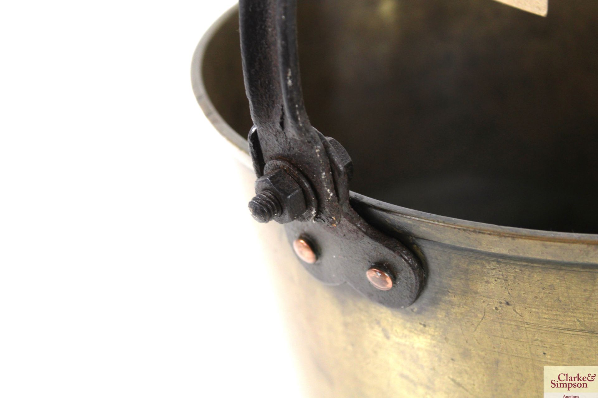 A large brass jam pan with metal swing handle and - Image 5 of 7