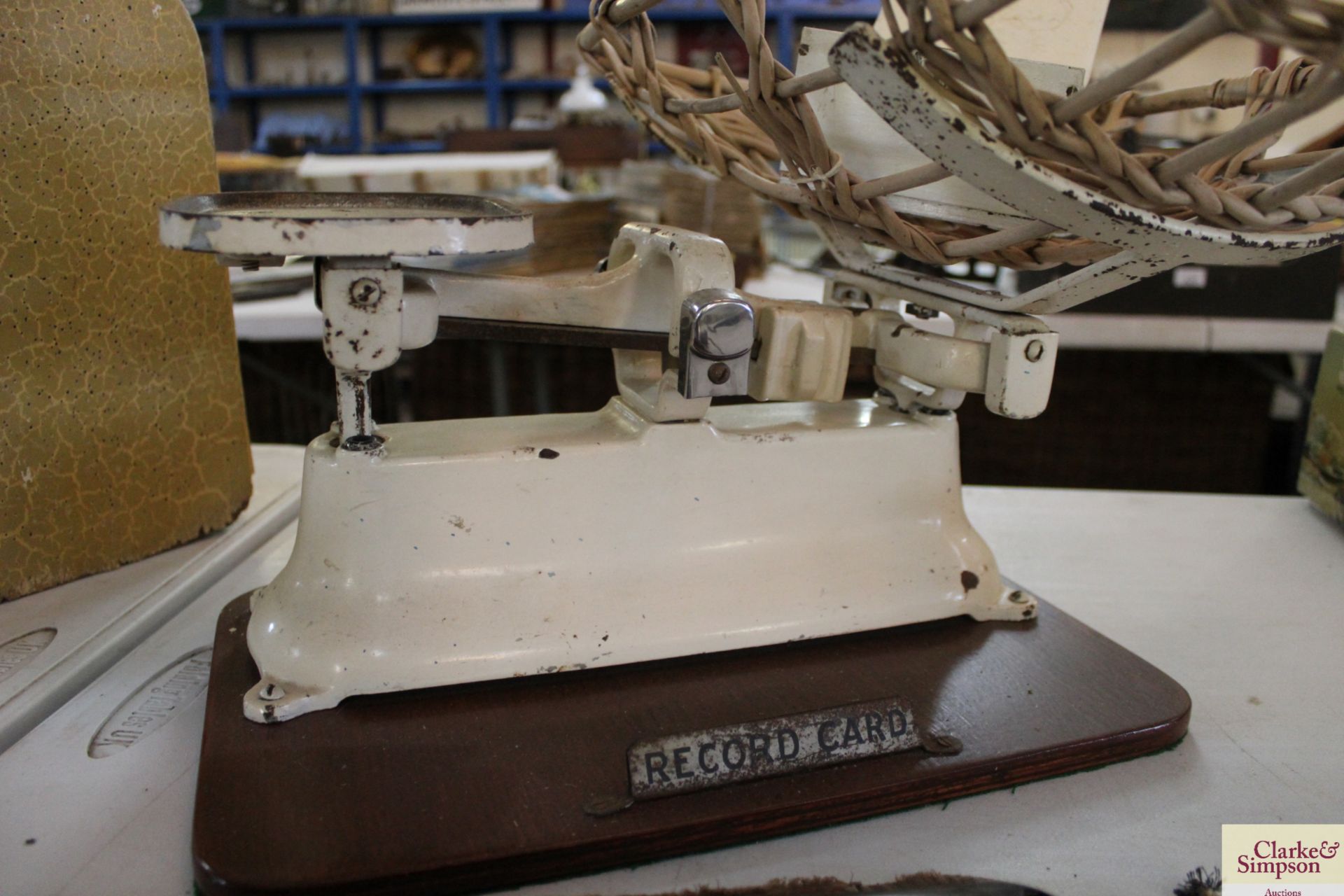 A set of scales and a box of weights mounted on a - Image 4 of 4