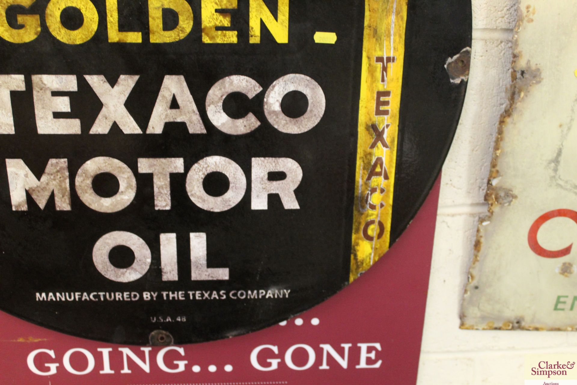 A "Golden Texaco Motor Oil" circular enamel sign, - Image 3 of 10