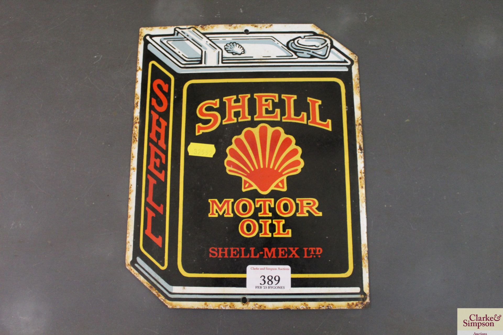 A "Shell Motor Oil" enamel advertising sign, appro