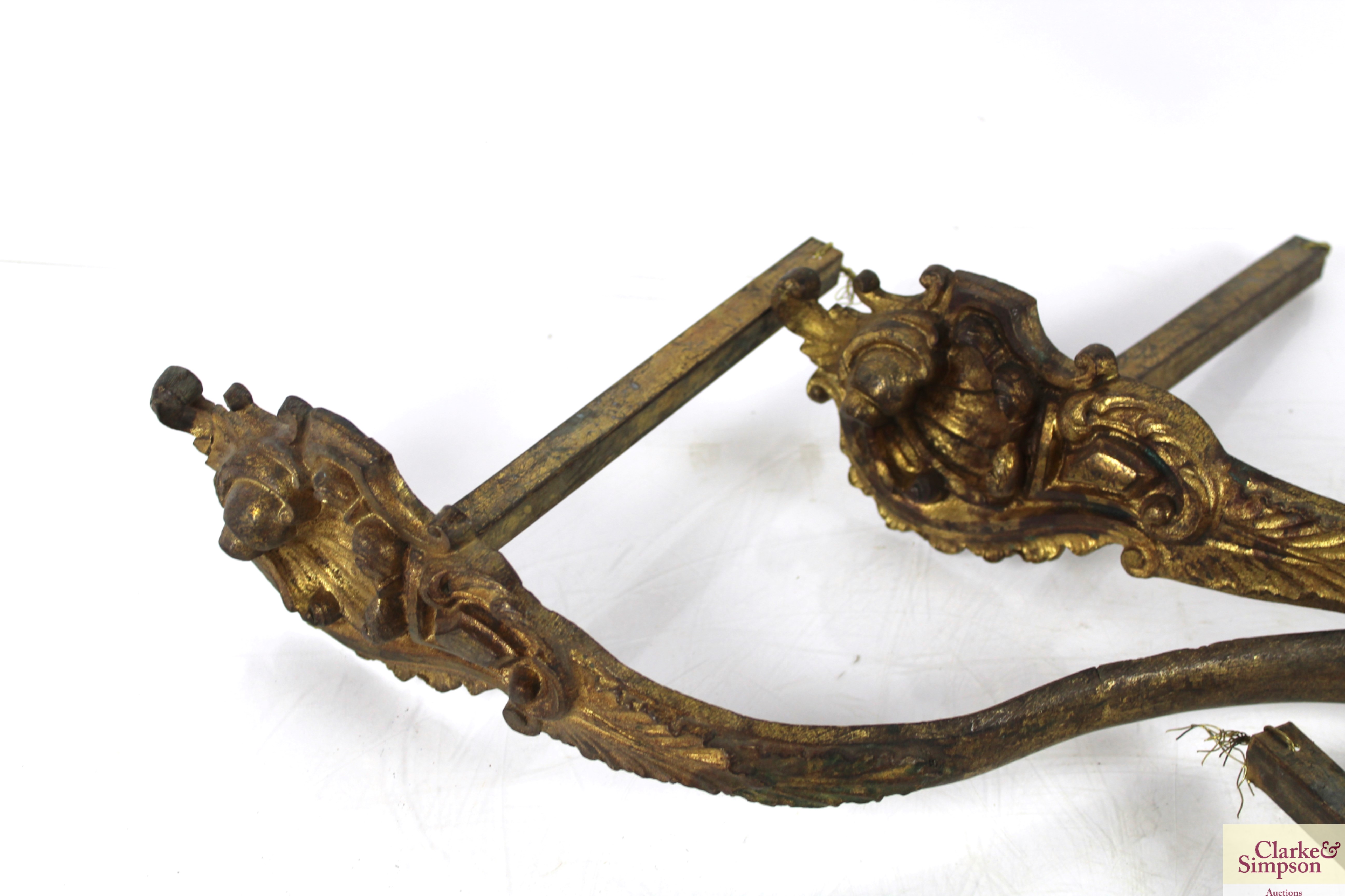 A set of four 19th Century gilded brass curtain ti - Image 2 of 5