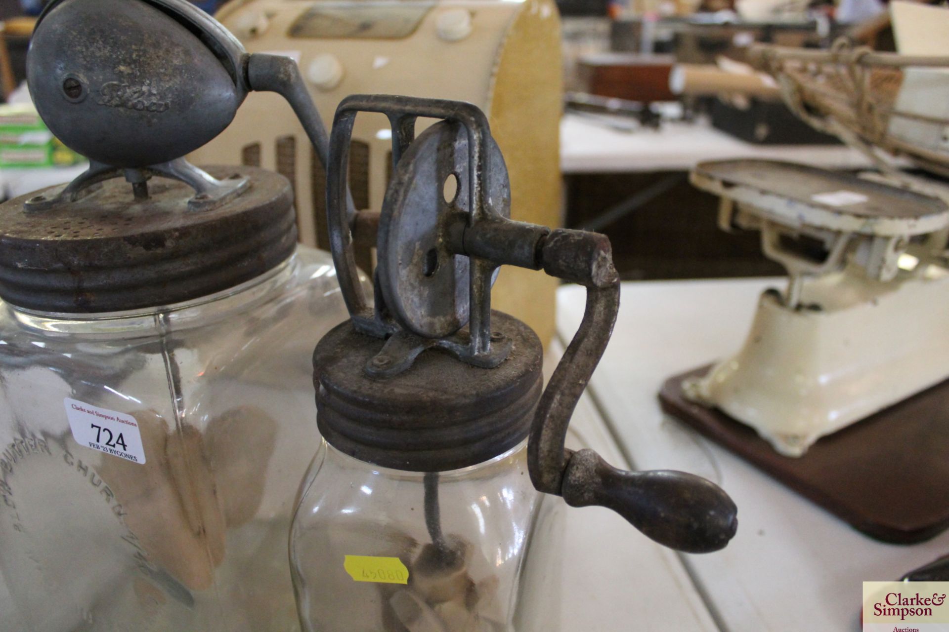 A glass Blow butter churn and a smaller similar - Image 4 of 5