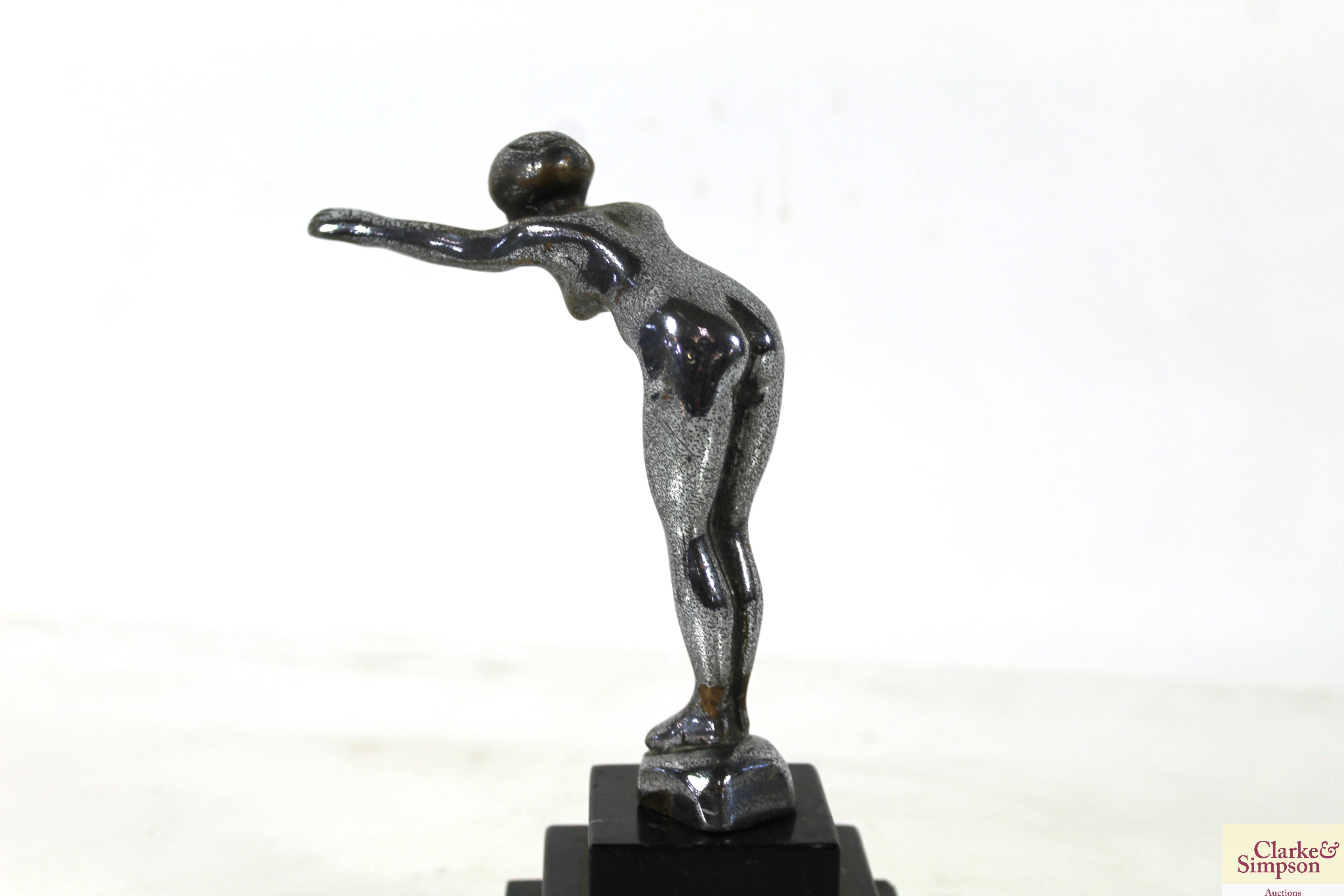 A silvered bronze 1920's car mascot on plinth - Image 4 of 4