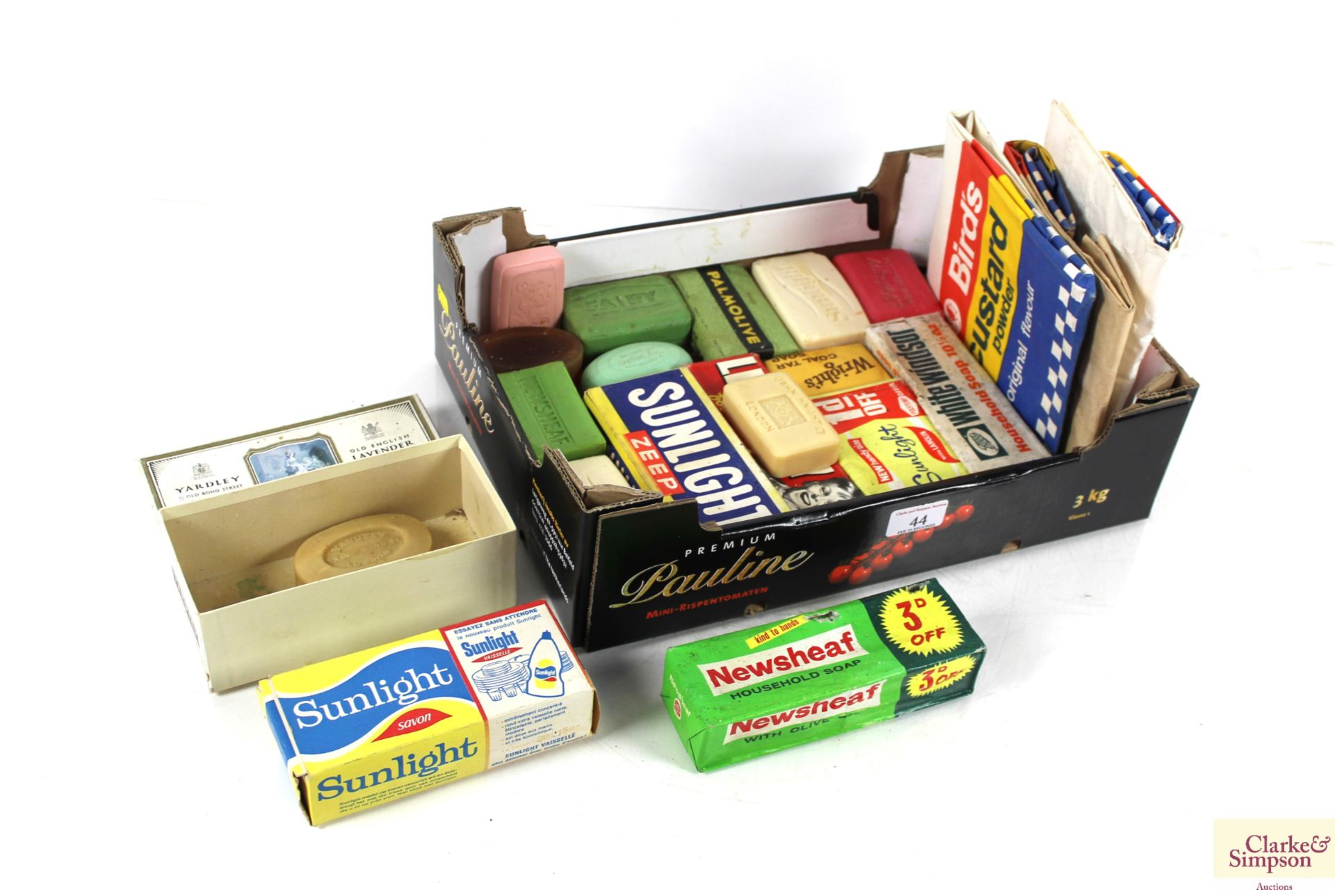 A box of assorted vintage soaps