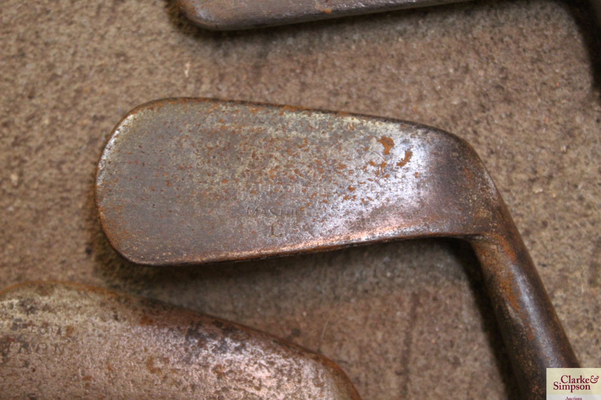 A vintage canvas and leather golf bag and a quantity of vintage hickory shafted golf clubs - Image 5 of 14