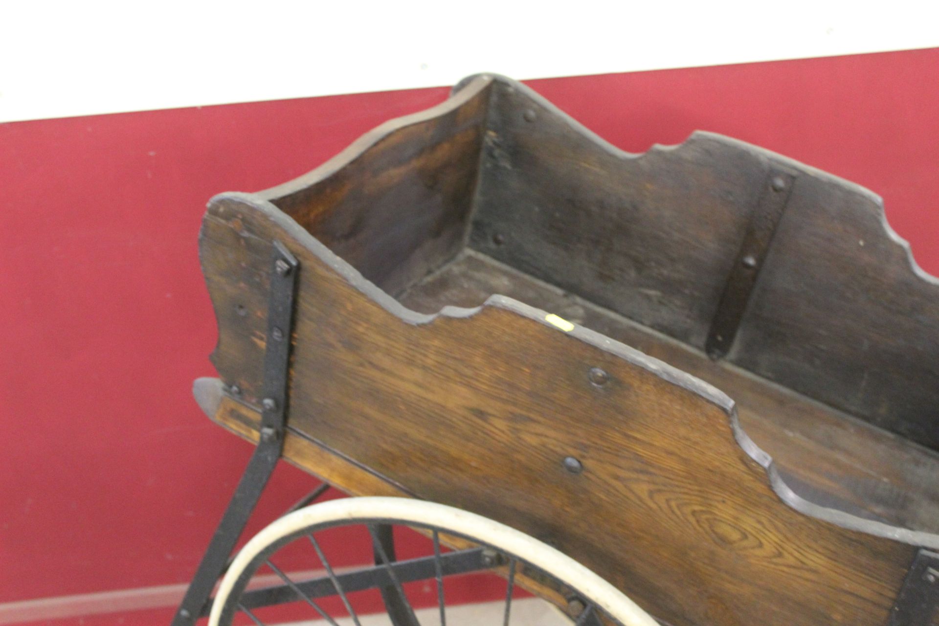 An early Victorian wooden two wheeled hand push ba - Image 4 of 12