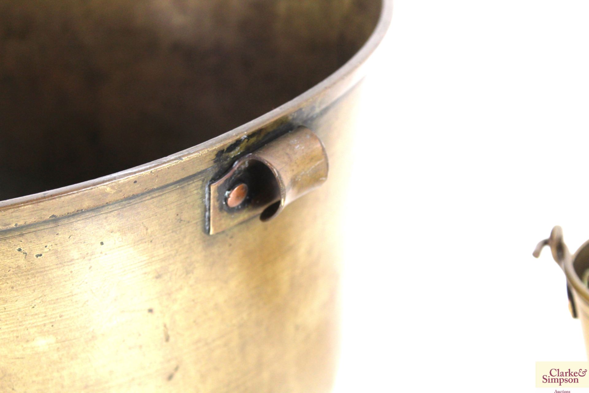 A large brass jam pan with metal swing handle and - Image 4 of 7