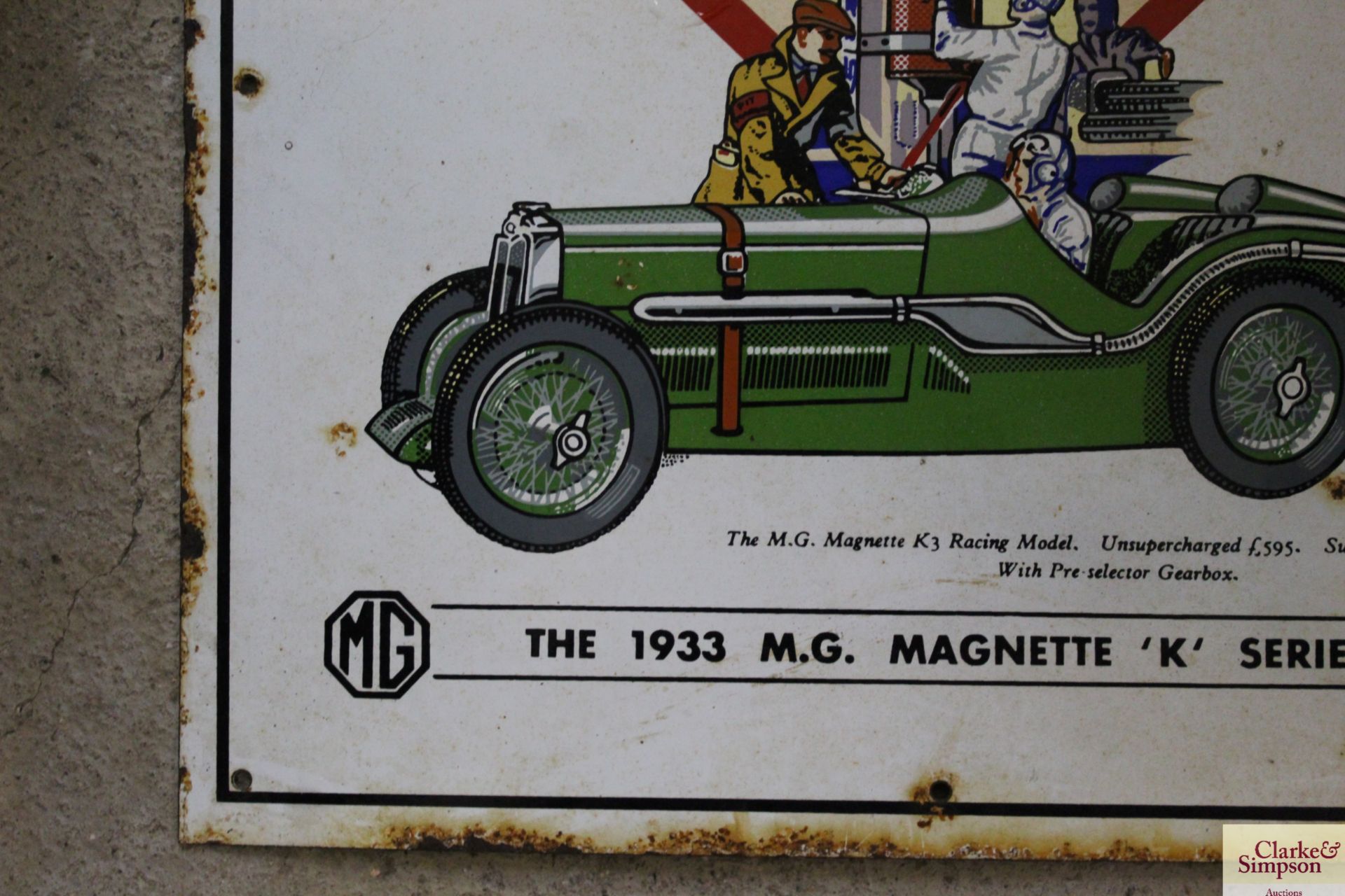 An ornate MG enamel sign for the "1933 MG Magnette - Image 5 of 10