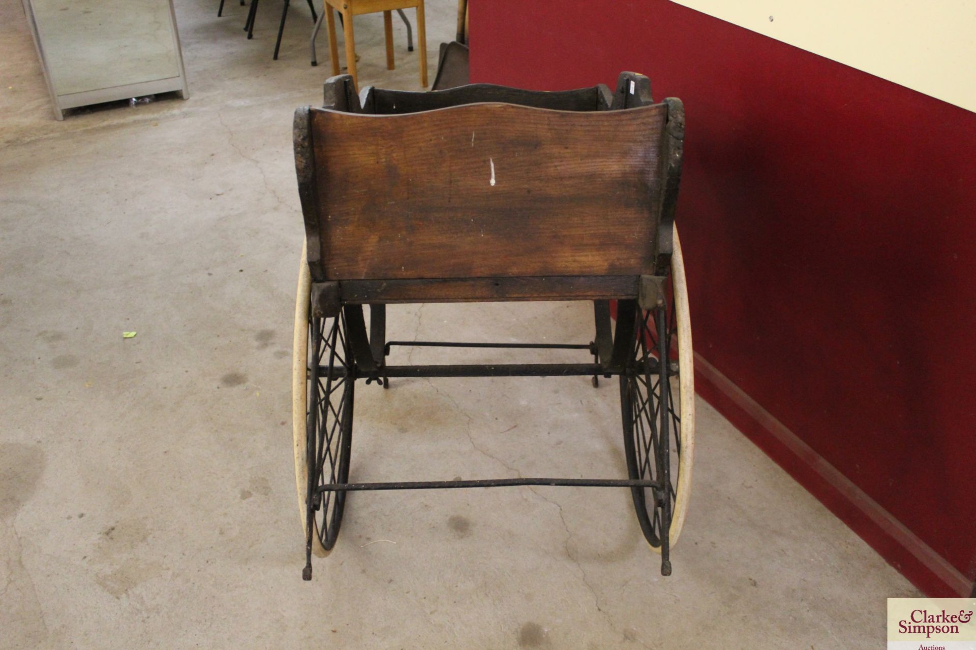 An early Victorian wooden two wheeled hand push ba - Image 11 of 12