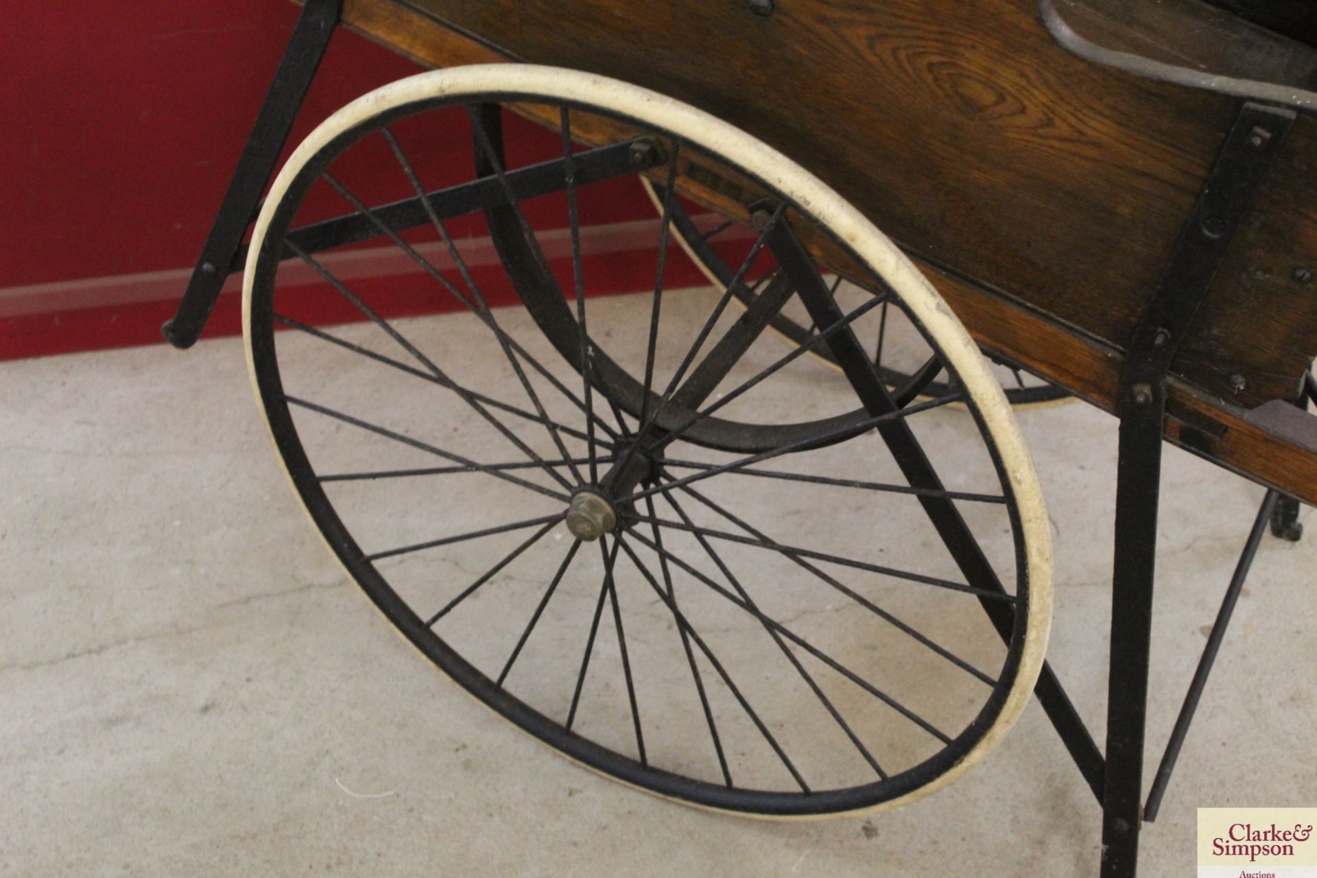 An early Victorian wooden two wheeled hand push ba - Image 3 of 12