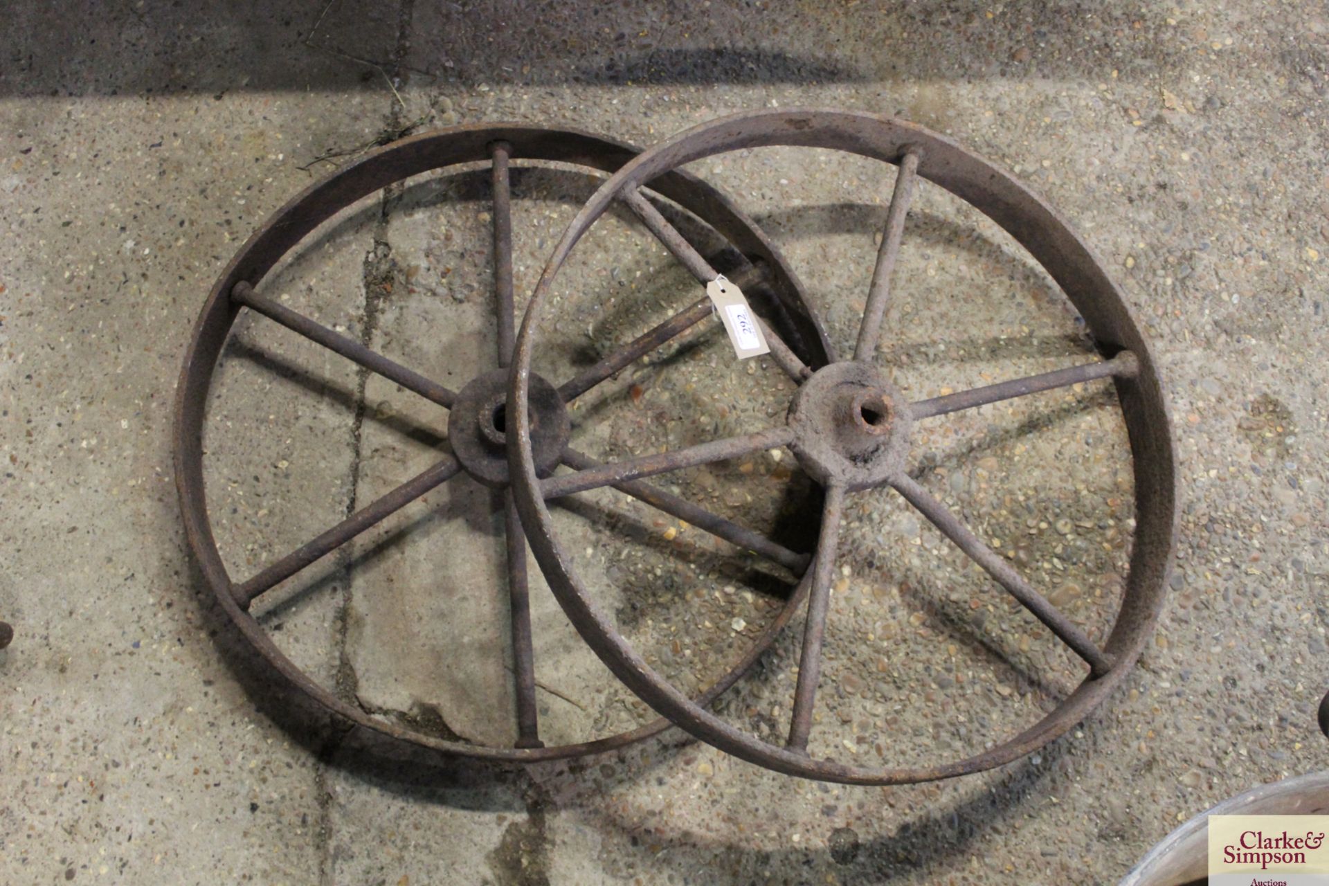 A pair of metal wheels
