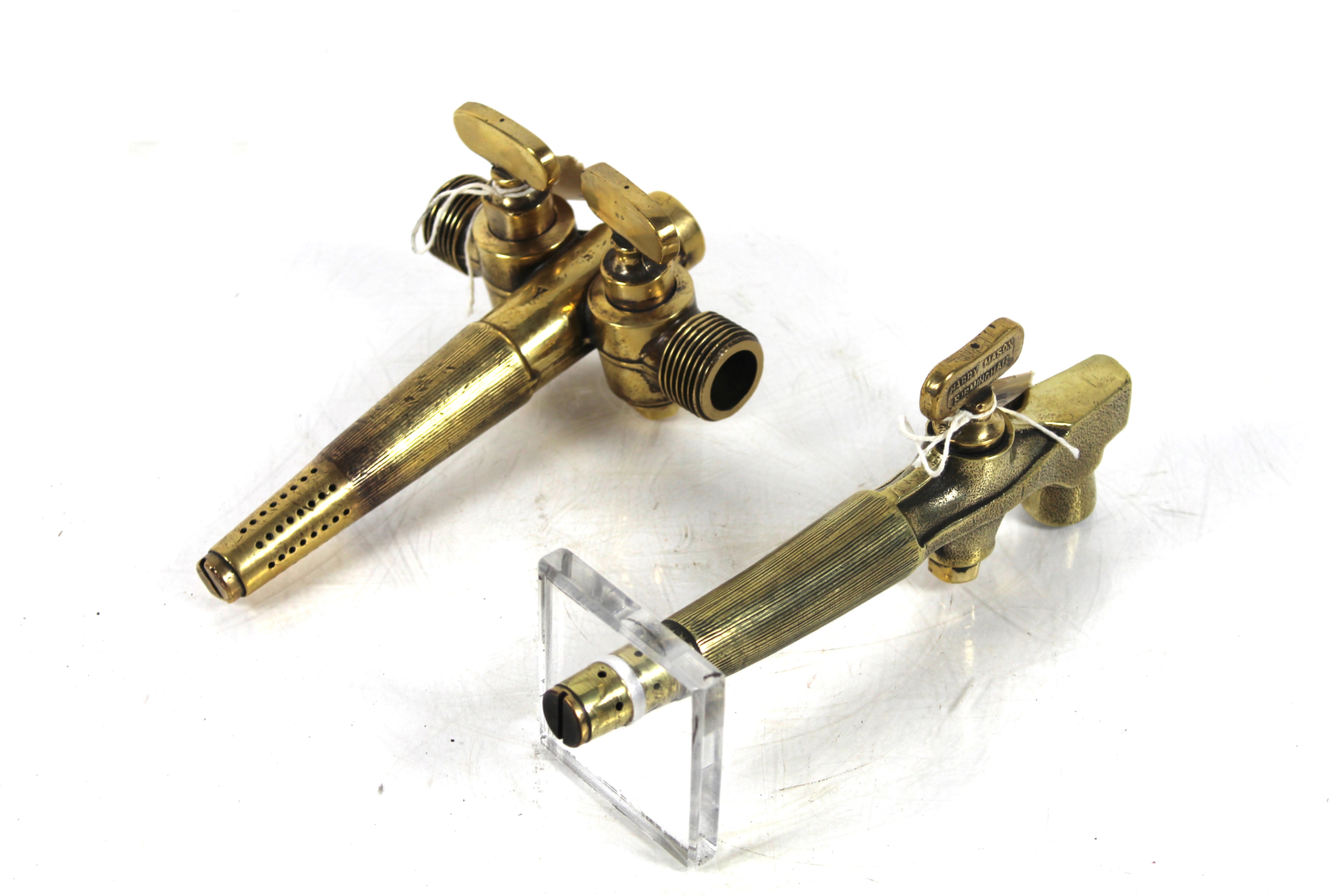 Two large brass beer barrel taps, one with a doubl - Image 2 of 4