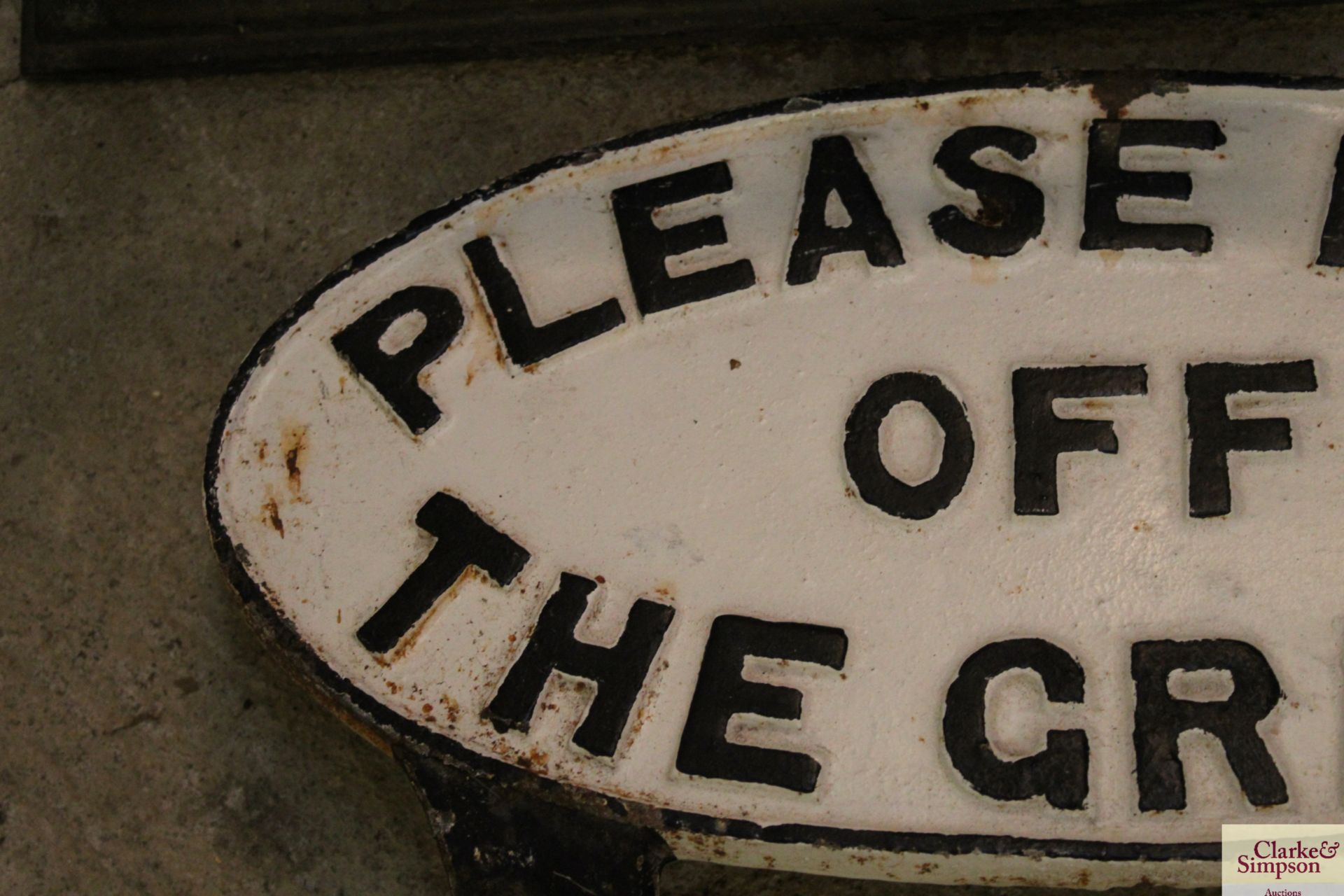 An oval "Please Keep Off The Grass" cast iron sign, approx. 16 1/4" x 8" - Image 2 of 6