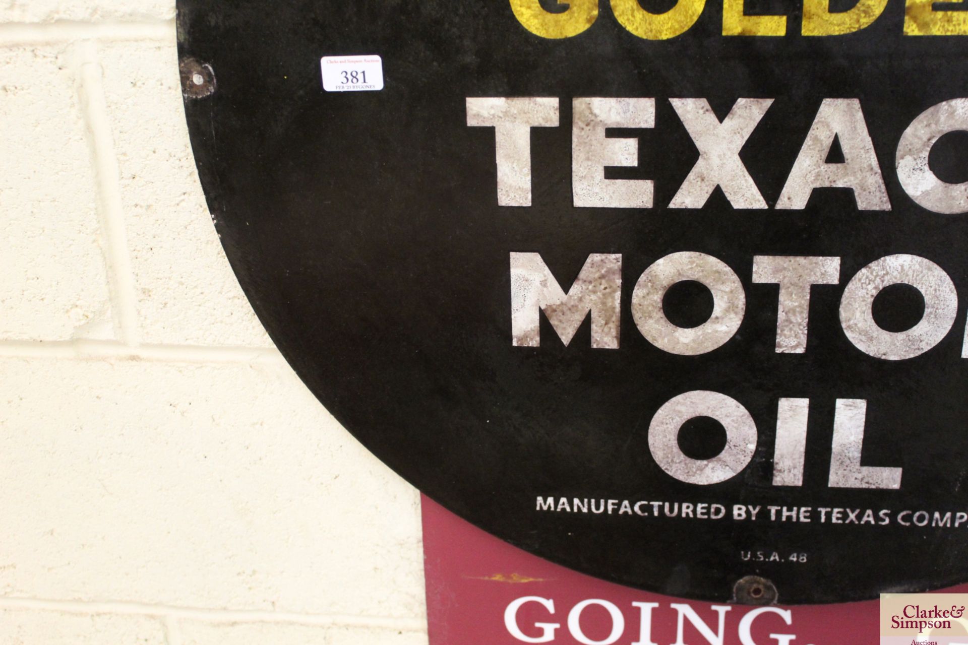 A "Golden Texaco Motor Oil" circular enamel sign, - Image 4 of 10