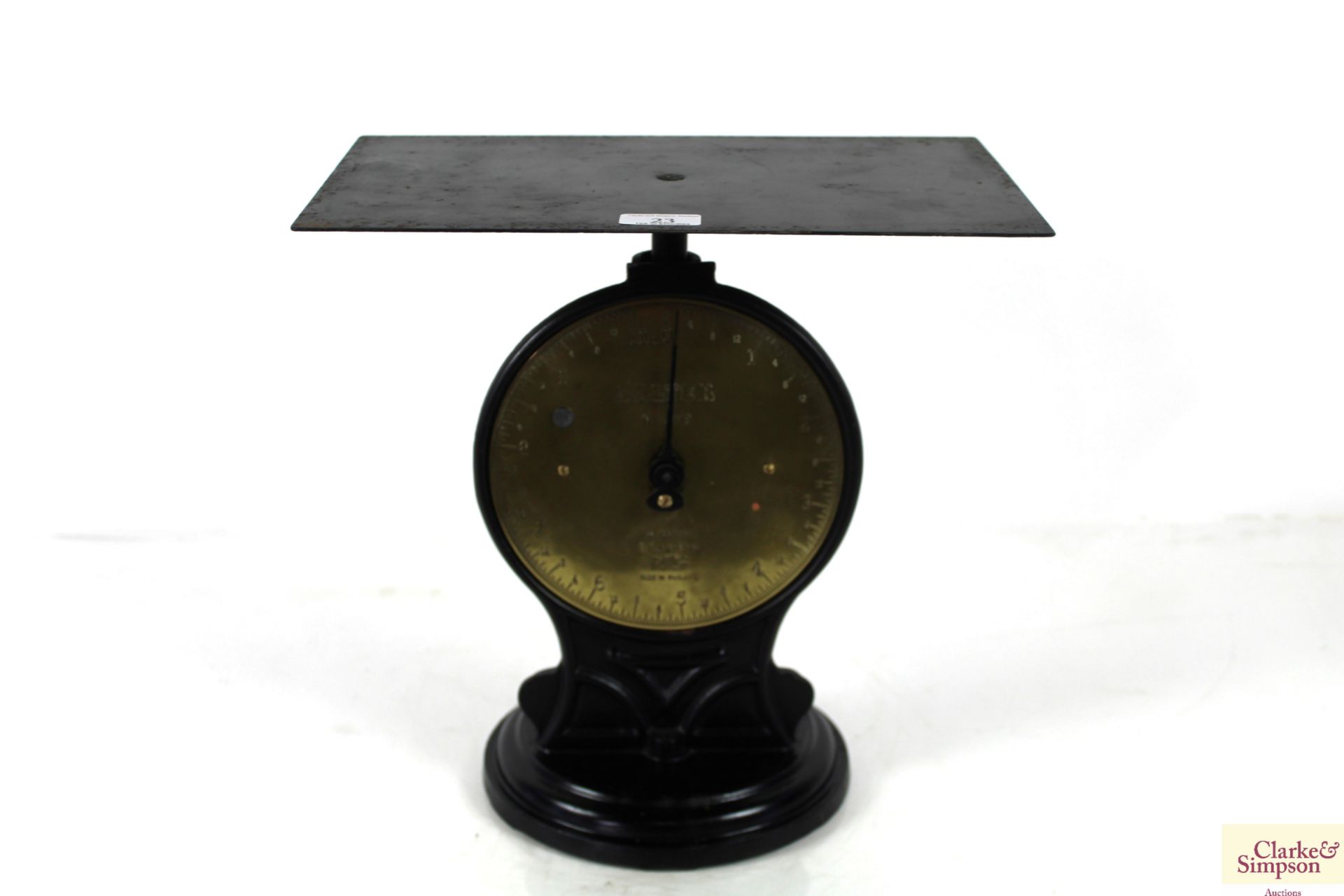 A set of Salter brass dial spring balance platform scales