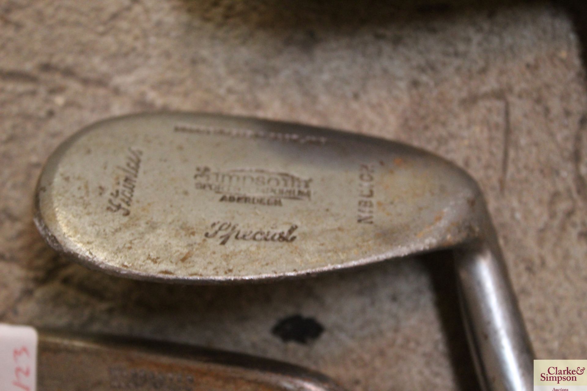 A vintage canvas and leather golf bag and a quantity of vintage hickory shafted golf clubs - Image 10 of 14