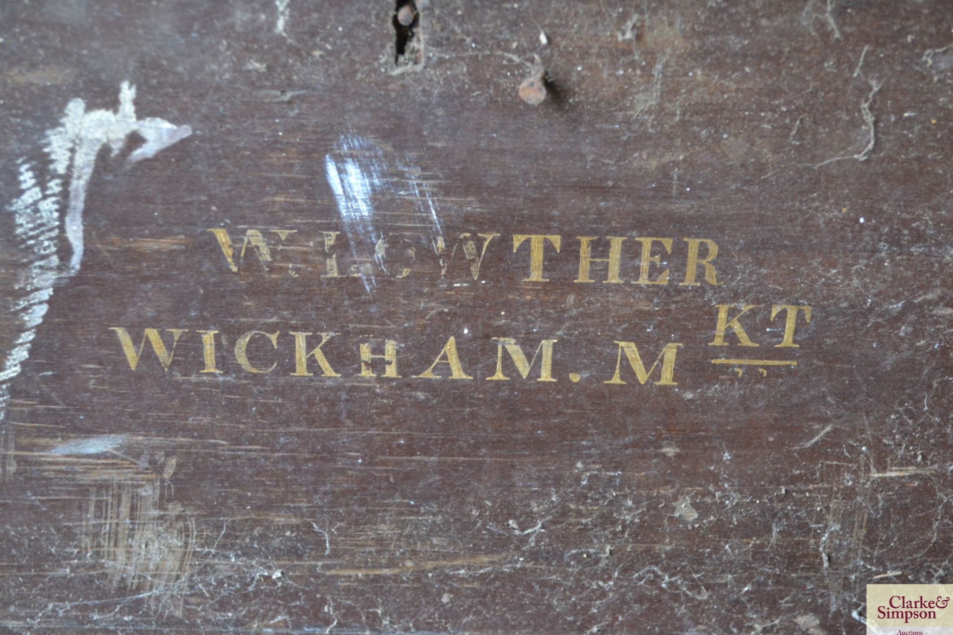 Wooden trunk to W Lowther of Wickham Market. V - Image 4 of 4