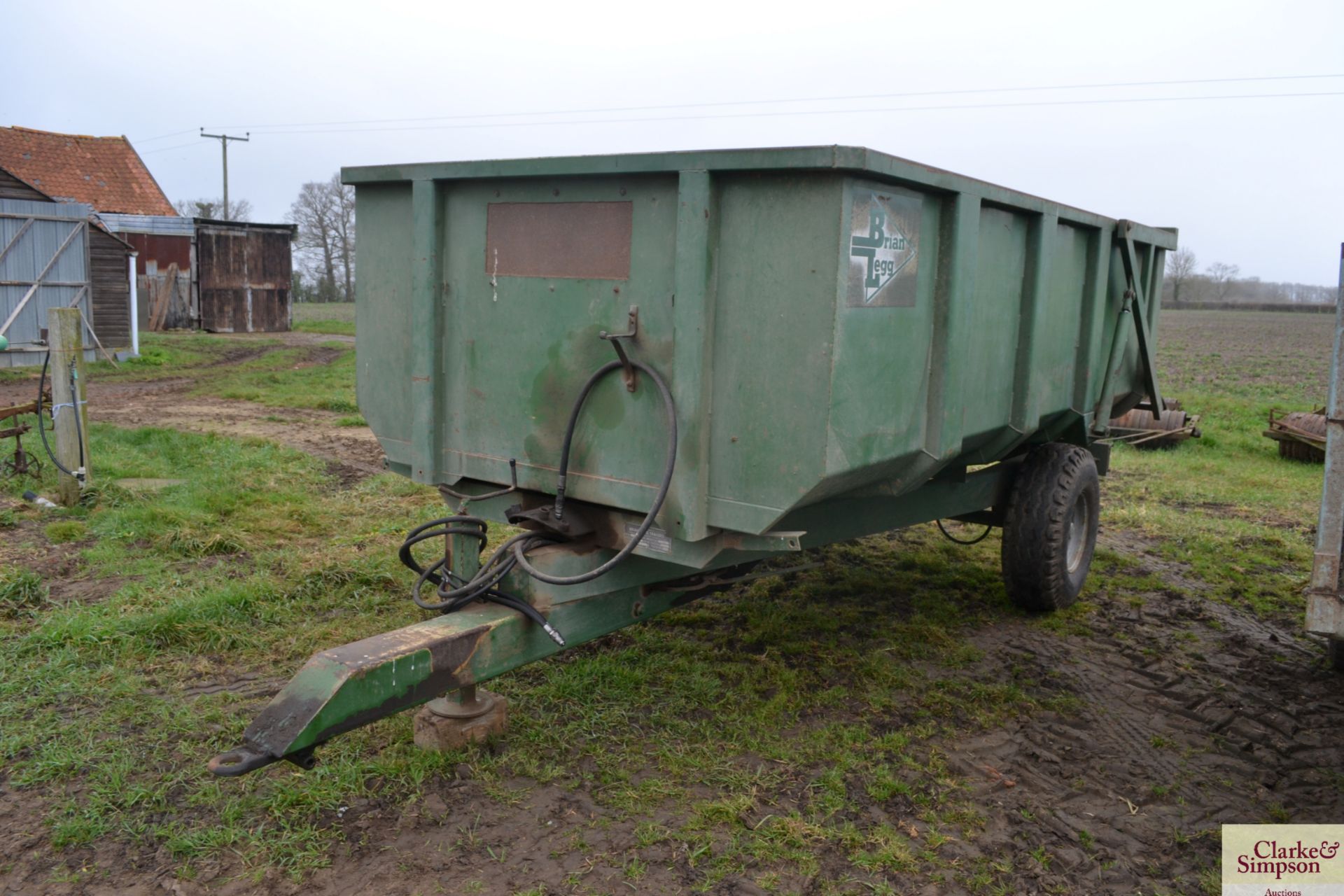 Brian Legg 7T single axle tipping trailer. Serial number T871. 1987. With hydraulic tailgate. V