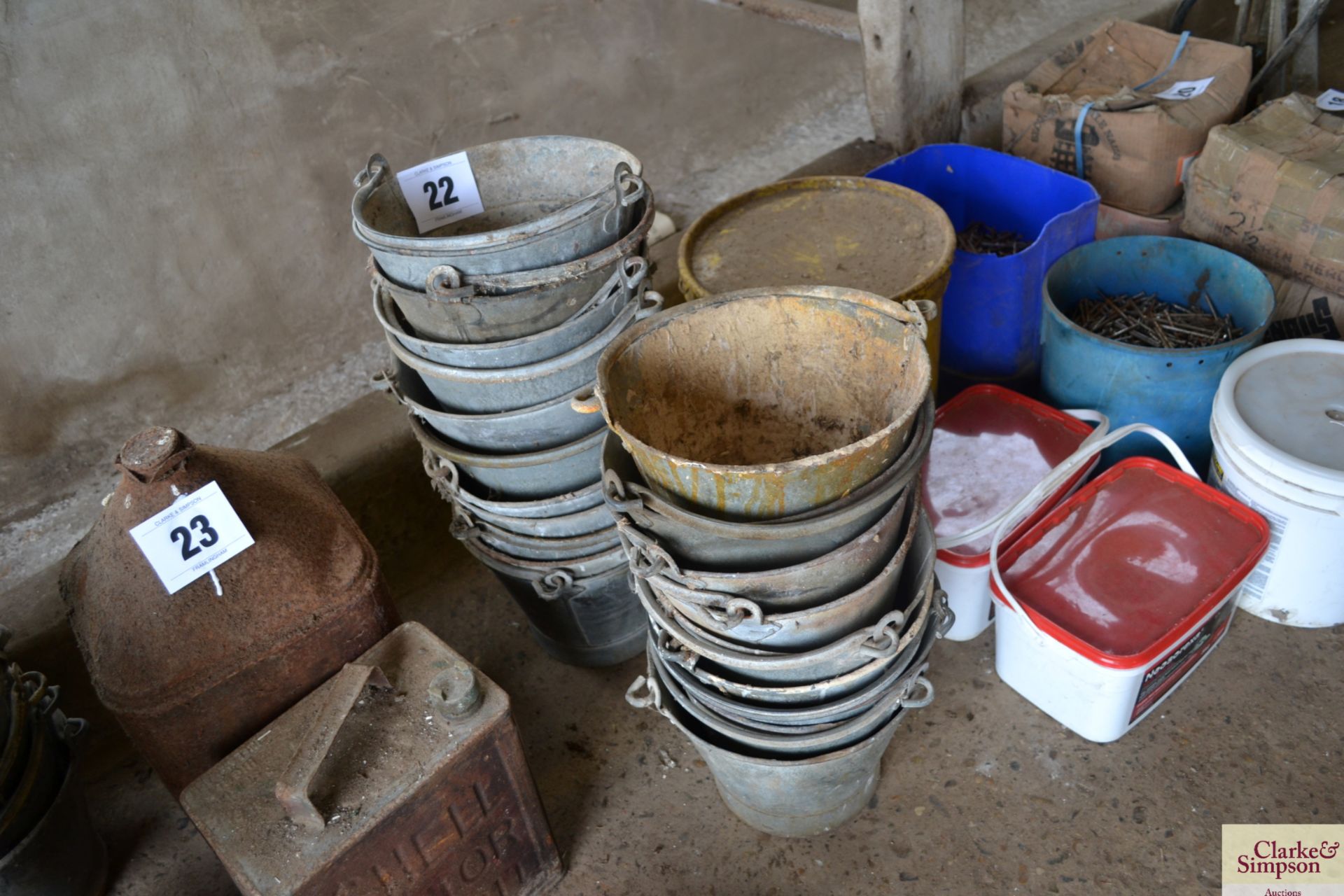 Large quantity of galvanised buckets. V