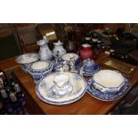 A quantity of various blue and white china