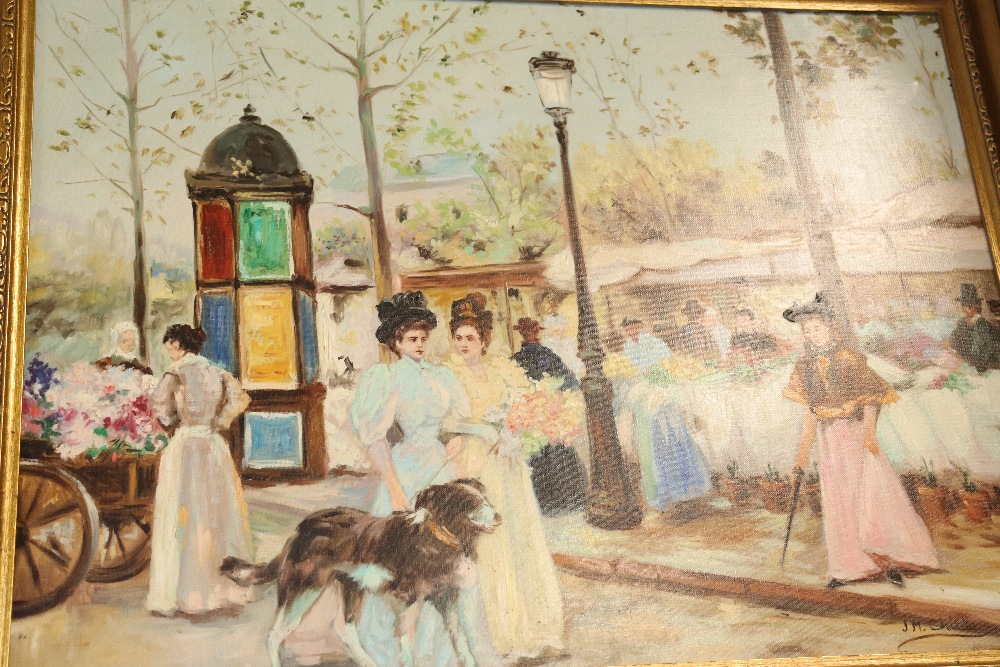 Oil on canvas depicting a busy market scene, signe - Image 2 of 3