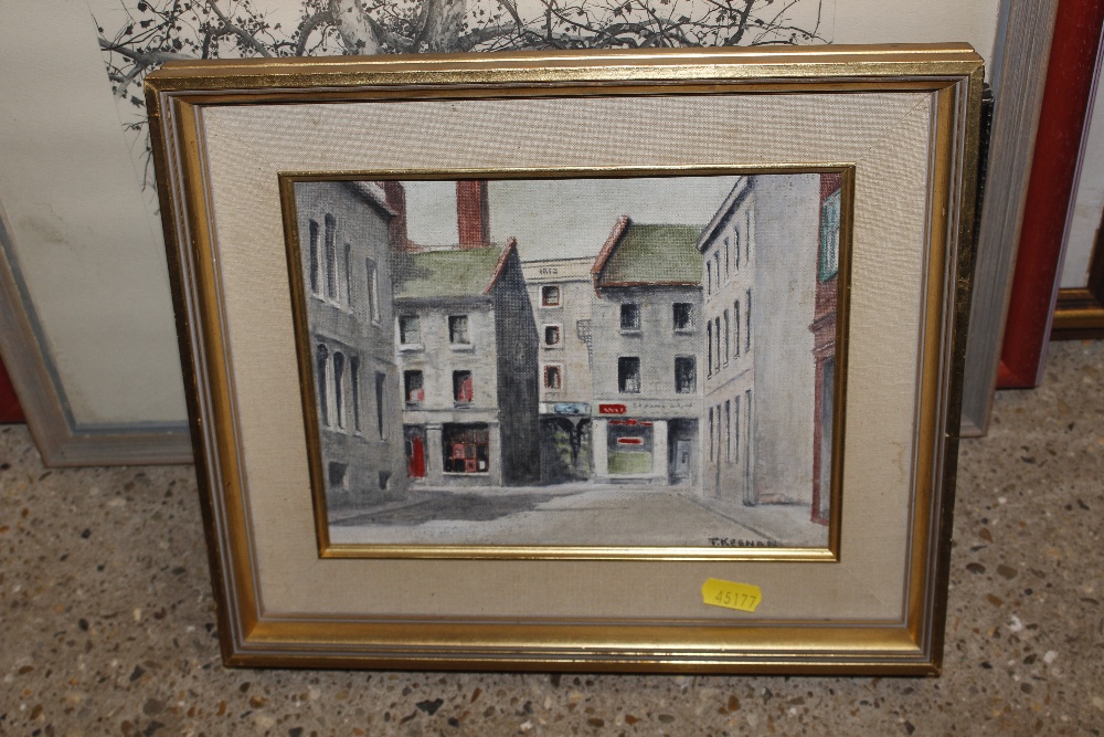 An oil on canvas depicting a street scene and vari - Image 2 of 4