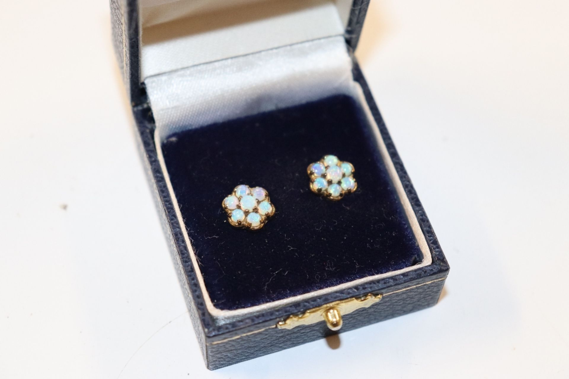 A pair of 9ct gold and opal ear-rings