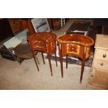 A pair of inlaid kidney shaped tables