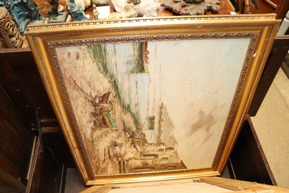 Oil on canvas depicting a market scene; and an oil - Image 2 of 2