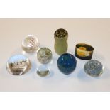 Seven glass paperweights to include Wedgwood examp