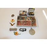 A box of assorted costume jewellery including vari